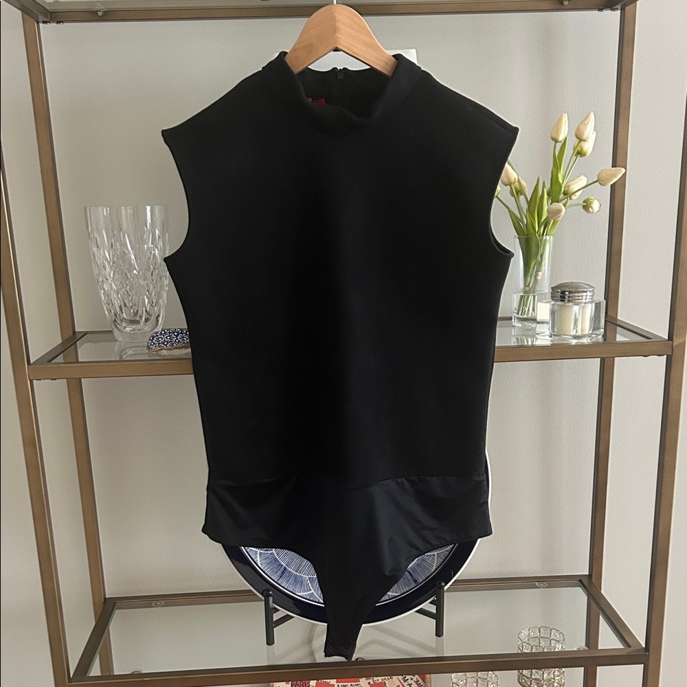Spanx Faux Suede Black Sleeveless Mock Bodysuit